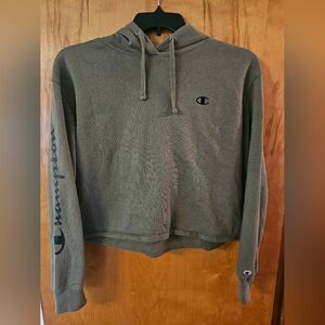 Champion Khaki Green Cropped Hoodie with Logo